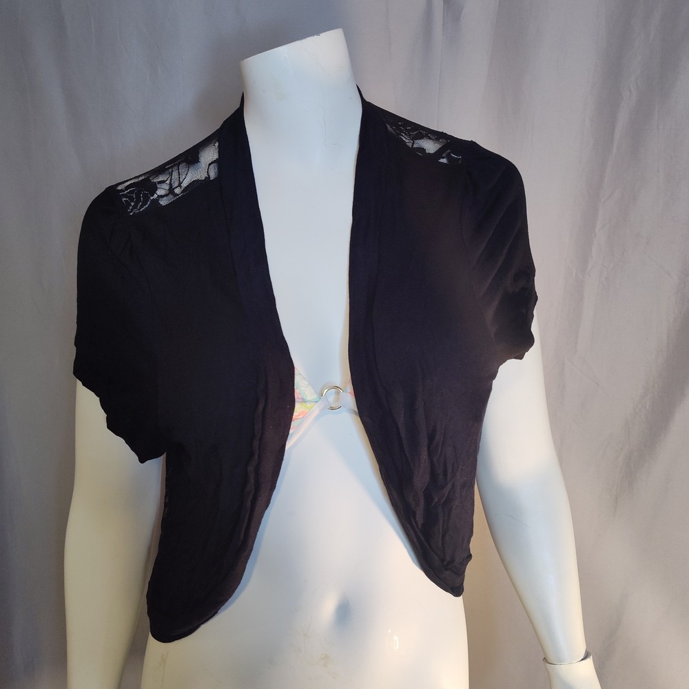 deb 2XL black rose lace shrug Y2K USA dressy formal office sheer back FLAW